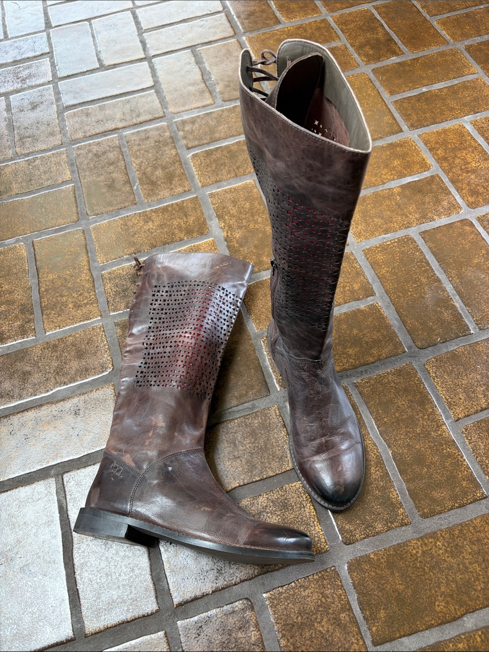 Matisse Brown Cage Laser Cut Lace Up Leather Boots